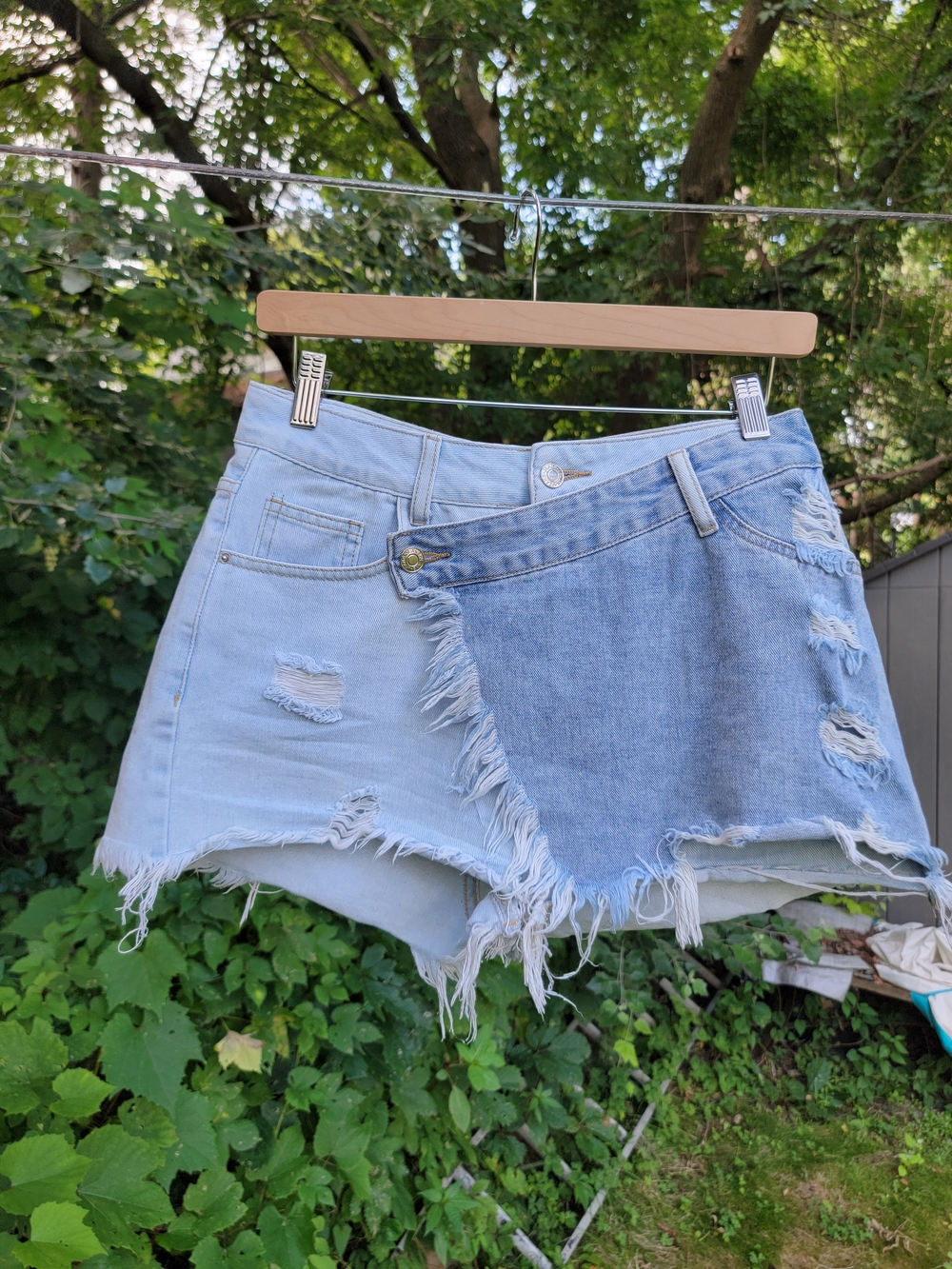Light Blue Two-Tone Distressed Denim Short Skort New